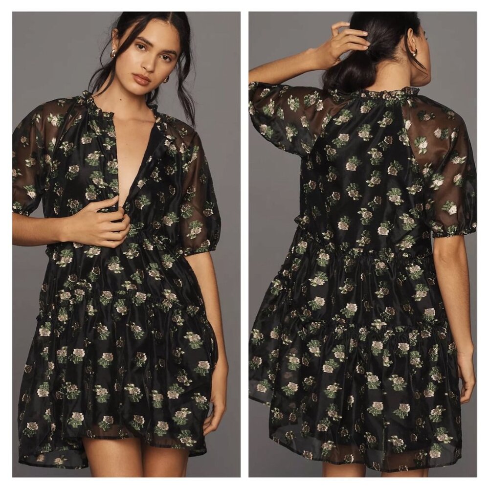NWT Anthropologie Maeve Short-Sleeve V-Neck Tiered Tunic Mini Dress - Picture 2 of 6